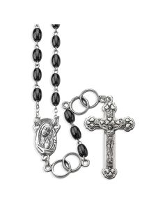 Black Bead Silver Wedding Ring Rosary, Boxed