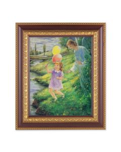 11 1/2" x 13 1/2" Cherry Frame with Gold Trim with an 8" x 10" Guardian Angel with Girl Print