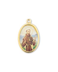 1" Saint Francis Gold Finish Picture Medal