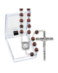 Maroon Boxwood Bead Rosary, Boxed