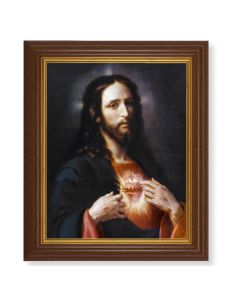 10 1/2" x 12 1/2" Walnut Finish Beveled Frame with 8" x 10" Sacred Heart of Jesus Textured Art