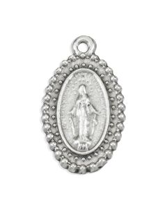 1" Beaded Miraculous Medal in Antiqued Silver Finish