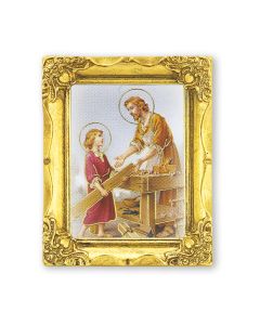 3" x 2" Antique Gold Frame with Saint Joseph the Worker Print-P65