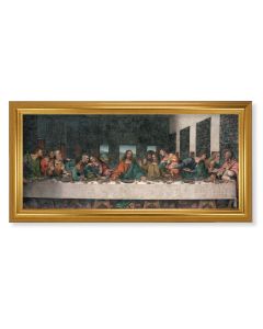 17 1/4" x 33 1/4" Antique Gold Leaf Finished Beveled Frame with 14" x 30" Davinci: Last Supper Textured Art