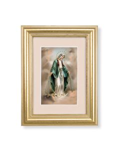 5 1/4" x 6 3/4" Gold Leaf Frame-Cream Matte with a 2 1/2" x 3 3/4" Our Lady of Grace Print
