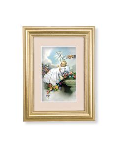 5 1/4" x 6 3/4" Gold Leaf Frame-Cream Matte with a 2 1/2" x 3 3/4" Baby Baptism Print