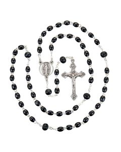 Oval Black Wood Bead Rosary