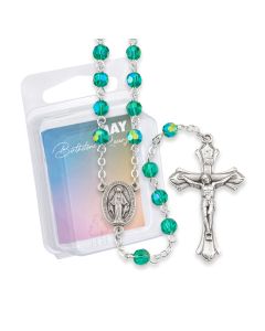 6mm May Emerald Glass Aurora Borealis Birthstone Rosary