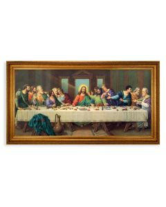 24" x 44" Antique Gold Leaf Beveled Frame with Carved Rope Trim -Zabateri: Last Supper Textured Art
