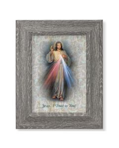 7 1/2" x 9 1/2" Grey Weathered Frame with Divine Mercy - Home Blessing Artwork on Wood Plaque