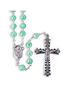 6mm Mint Marbleized Rosary with Center and Crucifix