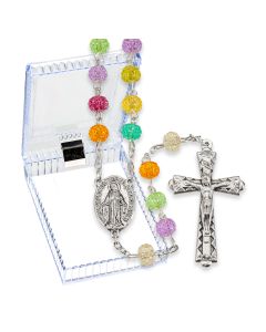 6mm Multicolor Crystal Candied Textured Acrylic Bead Rosary, Boxed-P65