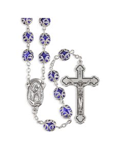 Filigree Capped Blue Bead Rosary