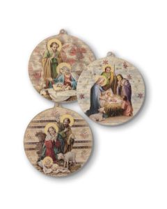 3 ½" Wooden Nativity Scene Ornaments. Set of 3. Made in Italy. (Enter qty of 3 for ONE set)