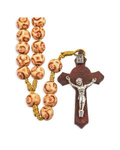 Light Brown Flower Bead Corded Rosary