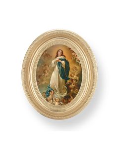 3 1/2" x 4 1/2" Gold Oval Frame with an Immaculate Conception Print-P65