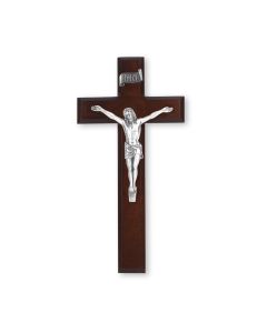 10" Dark Cherry Wood Cross with Pewter Corpus