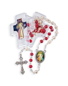 Divine Mercy Rosary in a Cross Shaped Keepsake Box