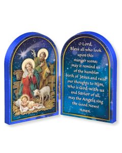 Nativity Scene with Christmas Blessings Standing Natural Wood Diptych