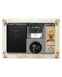 6pc. Boys Blessed Trinity Missal Set with a Black Text Book Cover - P65