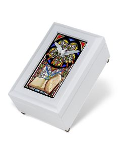 White Confirmation Stained Glass Music Box