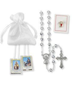 4mm White Epoxied Heart Shape Bead Rosary in Girl First Communion Set