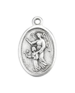 1" Oval Antiqued Silver Oxidized Guardian Angel Medal