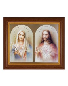 10 1/2" x 12 1/2" Walnut Finish Beveled Frame with 8" x 10" The Sacred Hearts Textured Art