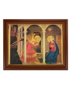 15 1/2" x 19 1/2" Walnut Finish Frame with Gold Accent and a 12" x 16" Angelico: The Annunciation Textured Art