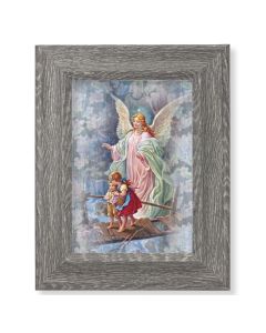 7 1/2" x 9 1/2" Grey Weathered Frame with Guardian Angel Artwork on Wood Plaque