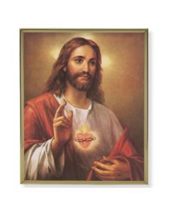 11" x 14" Gold Plaque Frame with a La Fuente: Sacred Heart of Jesus Print