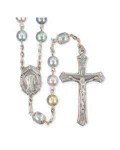 Multicolored Pearl Bead Rosary with Capped Our Father Beads