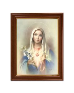 15 1/2" x 19 1/2" Walnut Finish Frame with Gold Accent and a 12" x 16" Immaculate Heart of Mary Textured Art