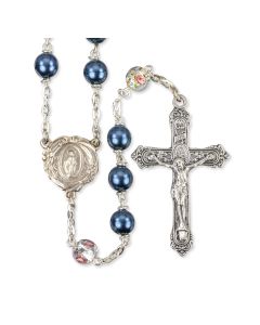 Blue Pearl Bead Rosary with Floral Our Father Beads