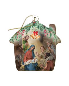 3 1/2" x 3 1/2" Nativity Holy Family Fine Art Wooden Christmas Ornament