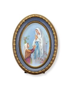5 1/2" x 7 1/2" Oval Gold-Leaf Frame with a Our Lady of Lourdes Print-P65