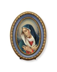 5 1/2" x 7 1/2" Oval Gold-Leaf Frame with a Our Lady of Divine Mercy Print-P65