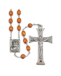 Natural Palisander Bead Rosary with Deluxe Center and Crucifix Boxed