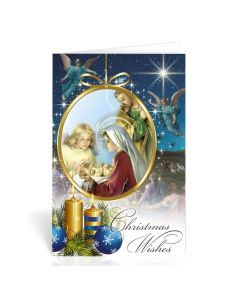 Holy Family with Angel, Christmas Wishes Greeting Cards