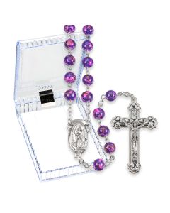 Amethyst Mosaic Glass Bead Rosary, Boxed