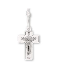 1 1/3" Laser Cut White Olive Wood Crucifix on 27" Cord, Boxed