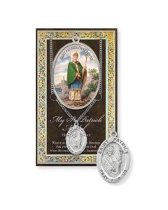 Saint Patrick Genuine Pewter Medal on a 24" Chain with Biography and Picture Folder