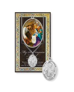 Saint Veronica Genuine Pewter Medal on a 18" Chain with Biography and Picture Folder