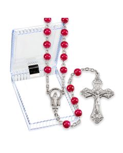 Ruby Faux Pearl Bead Rosary, Boxed