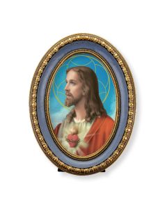 5 1/2" x 7 1/2" Oval Gold-Leaf Frame with a Sacred Heart of Jesus Print-P65