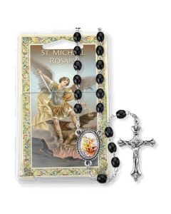 Black Wood Bead Saint Michael Specialty Rosary Boxed