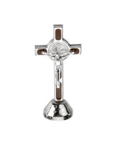 1 5/8" Brown Epoxied Saint Benedict Standing Auto Crucifix