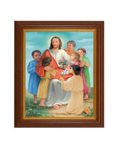 10 1/2" x 12 1/2" Walnut Finish Beveled Frame with 8" x 10" Christ with Children Textured Art