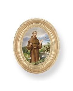 3 1/2" x 4 1/2" Gold Oval Frame with a Saint Francis Print-P65