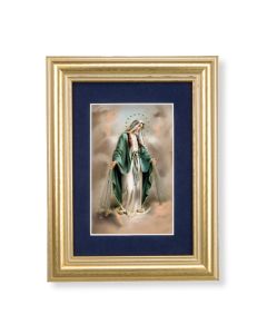 5 1/4" x 6 3/4" Gold Leaf Frame-Navy Blue Matte with a 2 1/2" x 3 3/4" Our Lady of Grace Print
